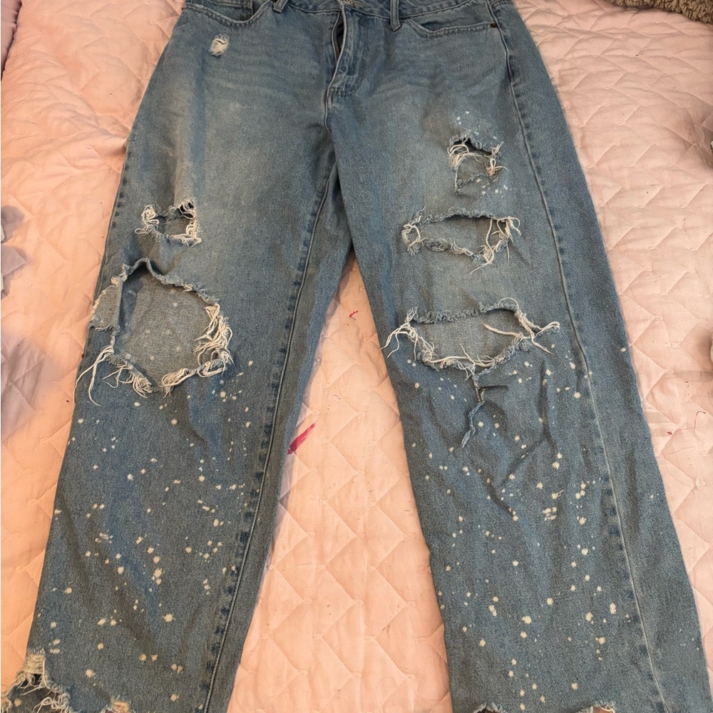 Forever 21 Ripped Blue Boyfriend Jeans